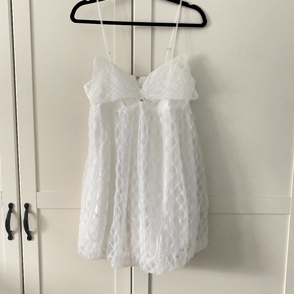 NWT Storia White Tulle Mini Dress with Bow | Bachelorette Bridal Dress | Size M